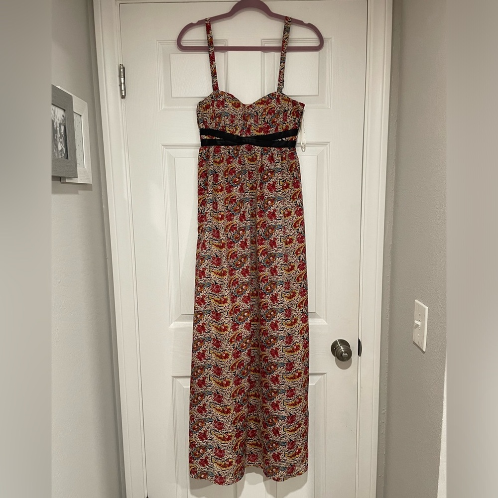 Maxi Dress with faux leather detail and pockets -SMALL